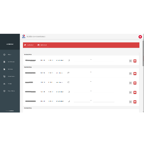Image of the interface for absenteeism management when accessing the eGAM Presence web application as an administrator